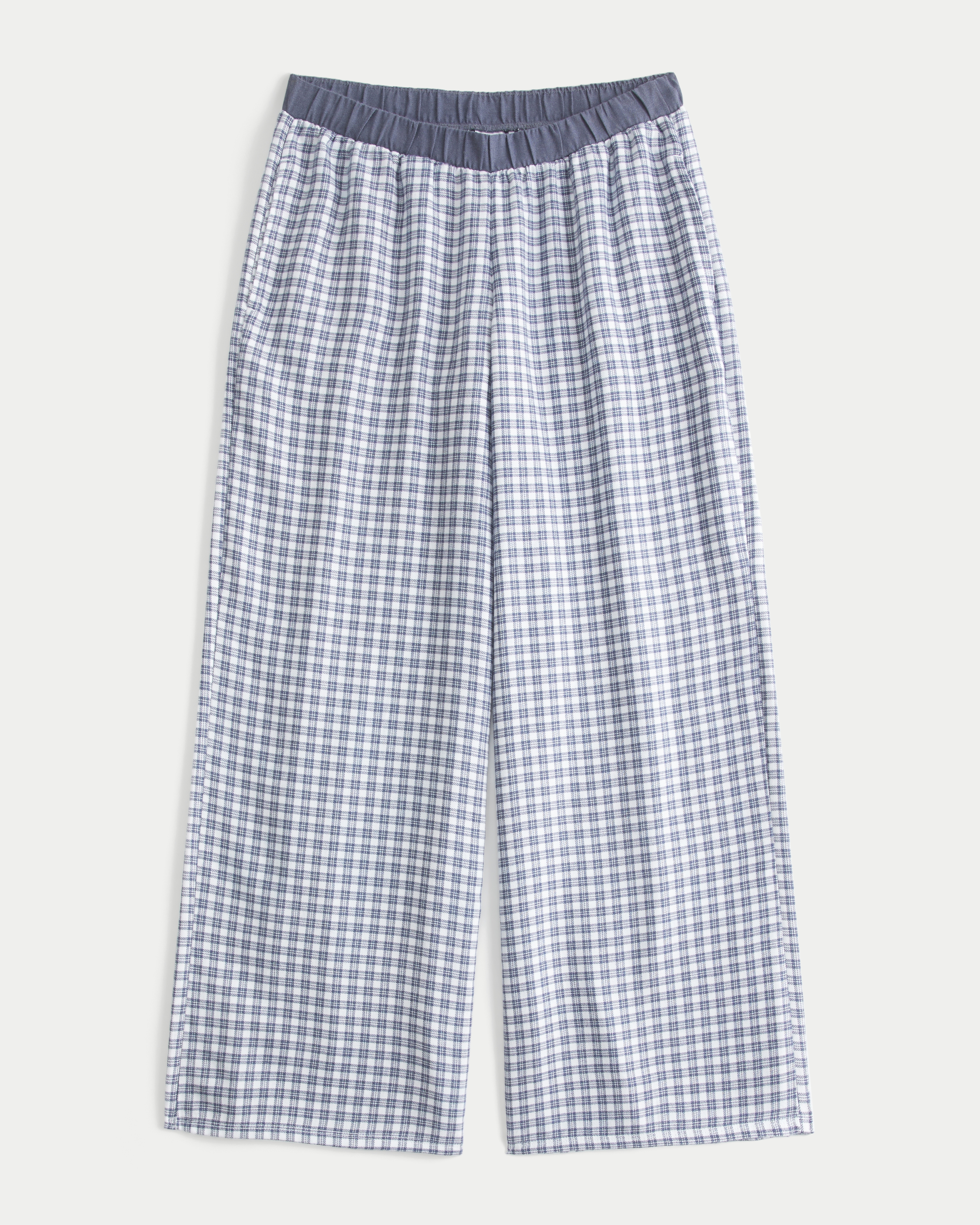 Contrast Waist Baggy Flannel Pants