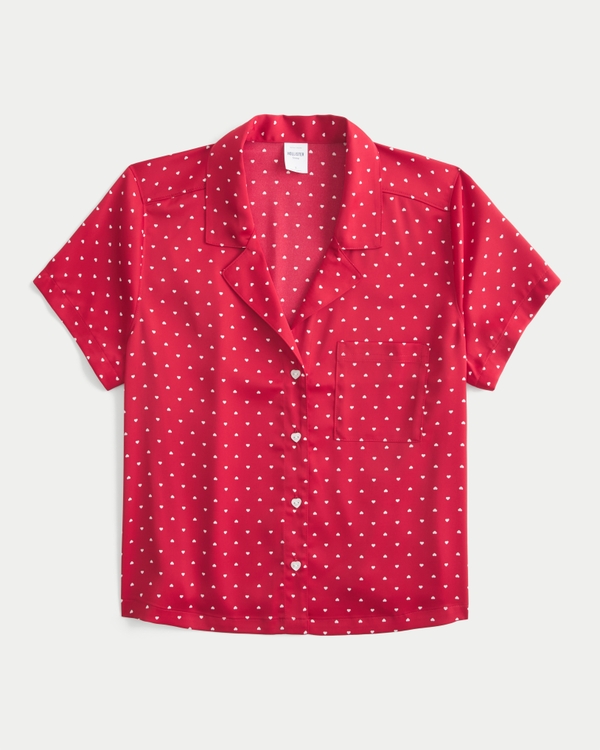 Heart-Pattern Button-Through Top, Red Print view 1