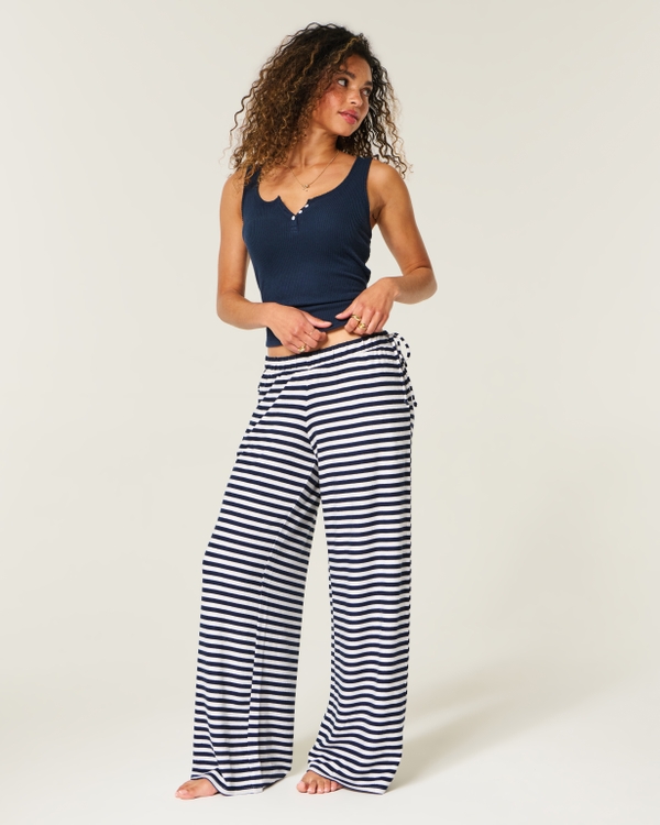 Always Cozy Side-Tie Baggy Pants, Navy Stripe view 1