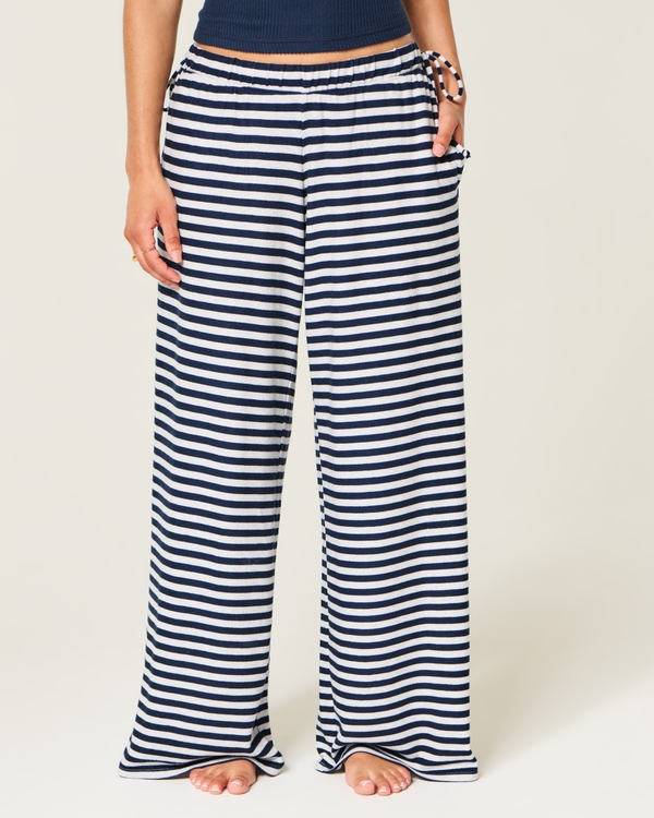 Always Cozy Side-Tie Baggy Pants, Navy Stripe view 2