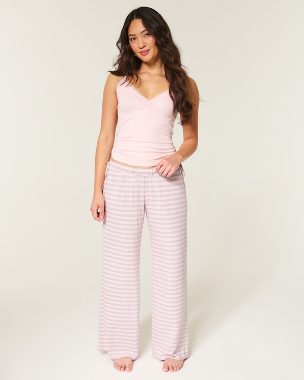 Always Cozy Side-Tie Baggy Pants, Light Pink Stripe view 1