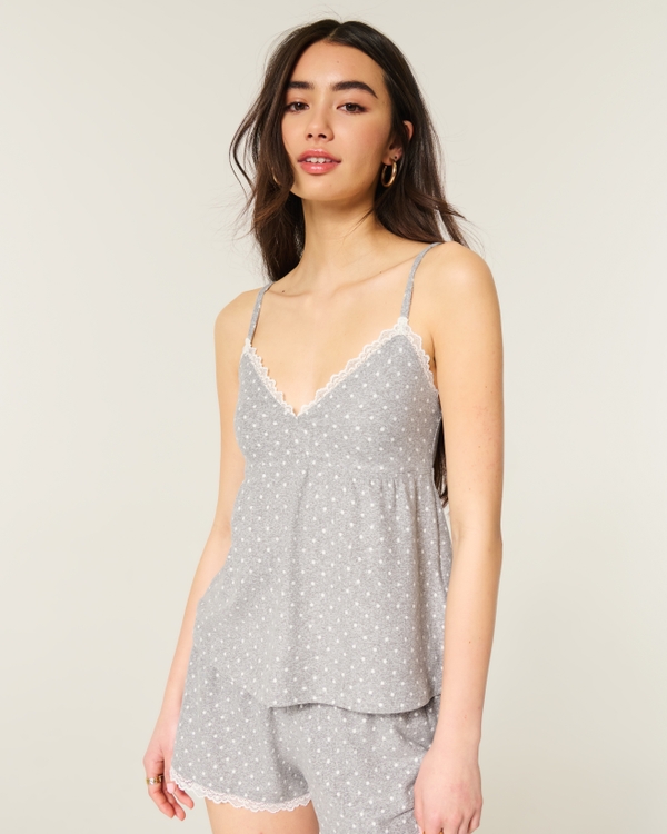 Always Cozy Babydoll Sleep Tank, Light Heather Grey Dot view 1