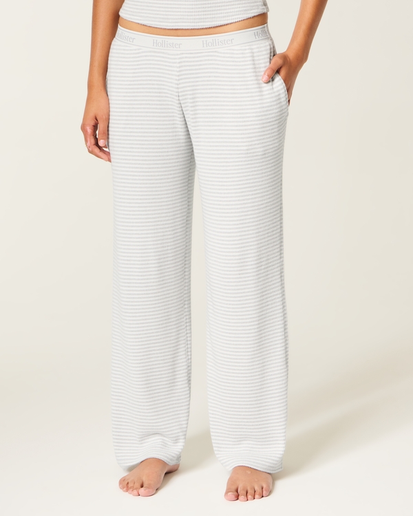 Cozy Rib Elastic Waist Wide-Leg Pants, Light Heather Grey Stripe view 2