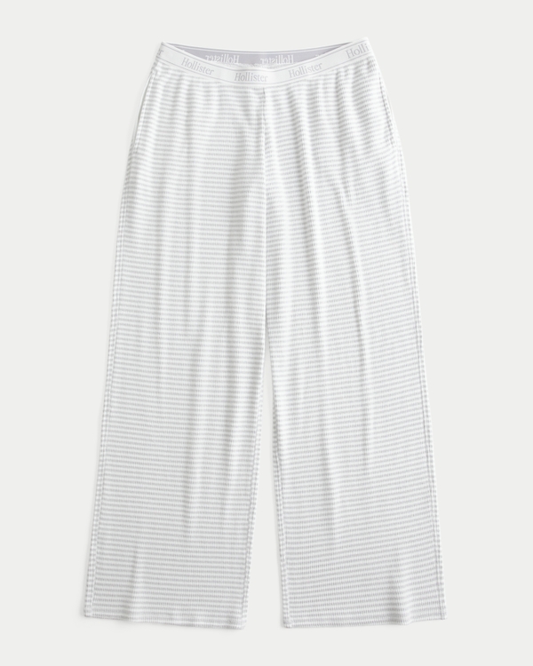 Cozy Rib Elastic Waist Wide-Leg Pants, Light Heather Grey Stripe view 1