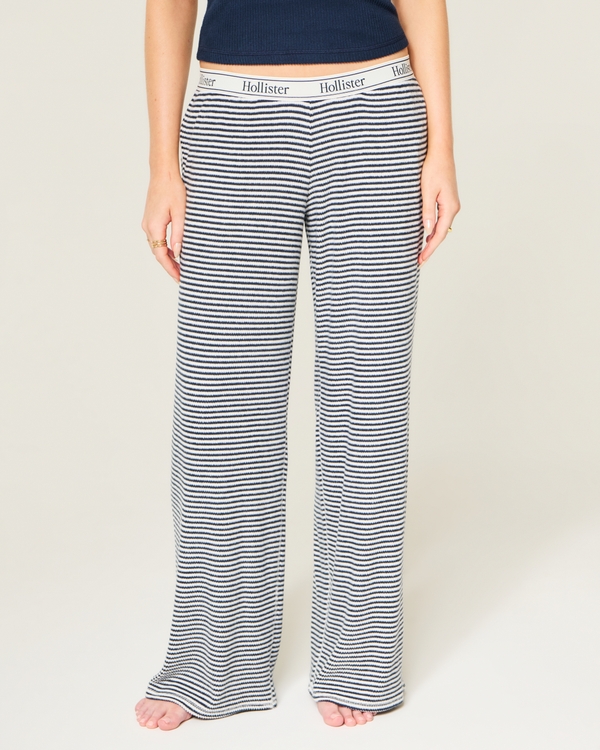 Cozy Rib Elastic Waist Wide-Leg Pants, Navy Stripe view 2