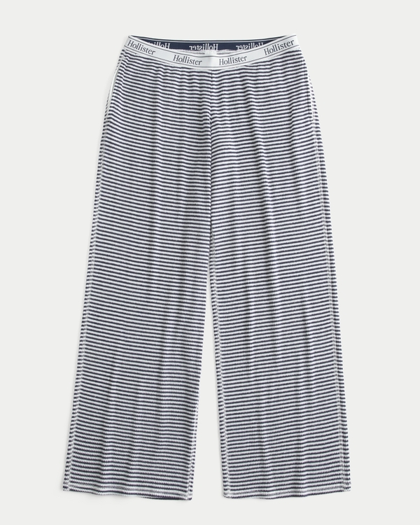 Cozy Rib Elastic Waist Wide-Leg Pants, Navy Stripe view 1