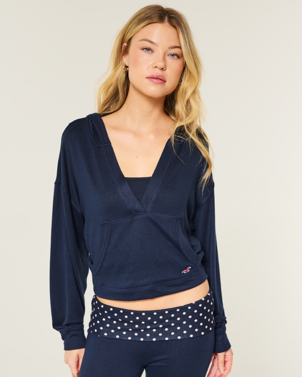 Always Cozy V-Neck Hoodie, Navy view 1