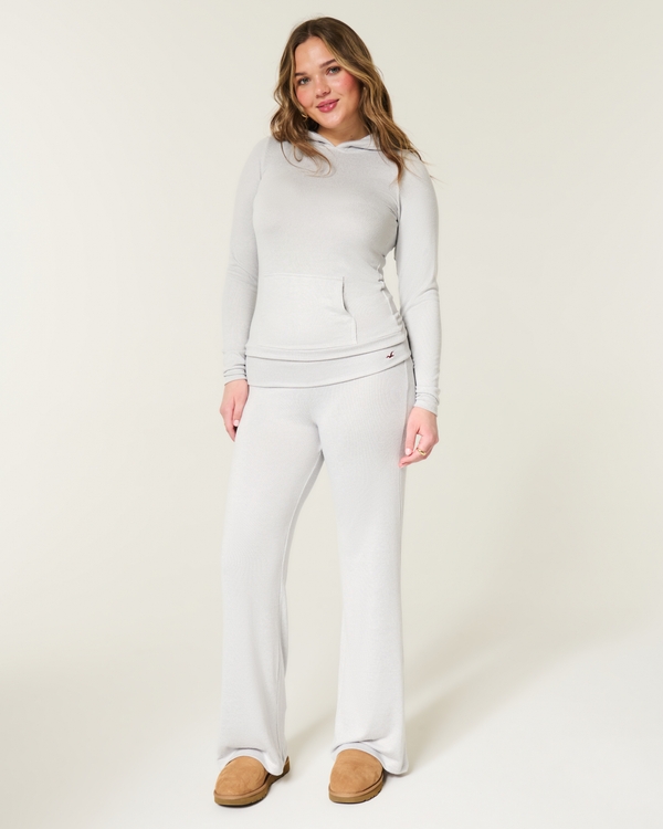 Always Cozy Foldover Flare Pants, Light Heather Grey view 1