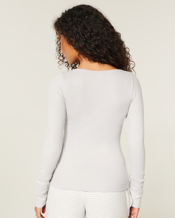 Cozy Rib Long-Sleeve Henley, Light Grey view 2