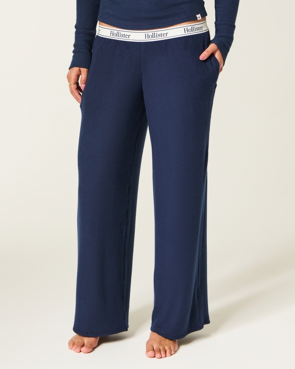 Cozy Rib Elastic Waist Wide-Leg Pants, Navy Dd view 2