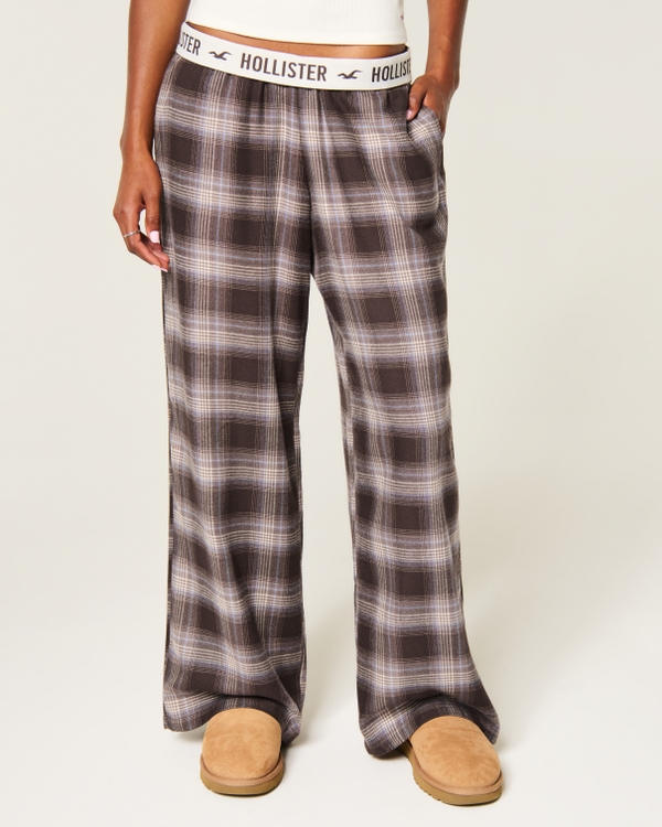 Low-Rise Logo Waist Flannel Pants, Brown Plaid view 2