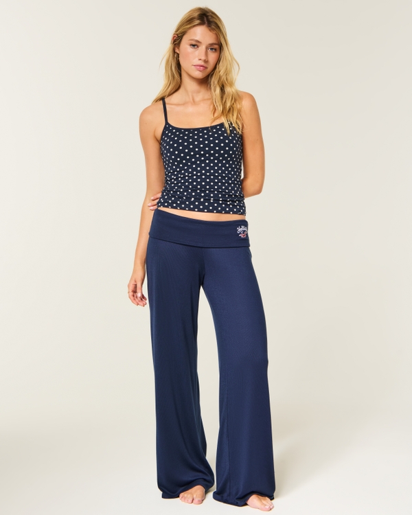 Always Cozy Foldover Waist Knit Wide-Leg Pants, Navy view 1