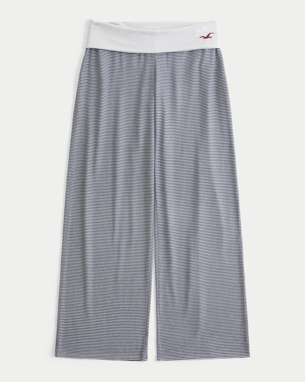 Always Cozy Foldover Waist Knit Wide-Leg Pants, Navy Stripe view 1