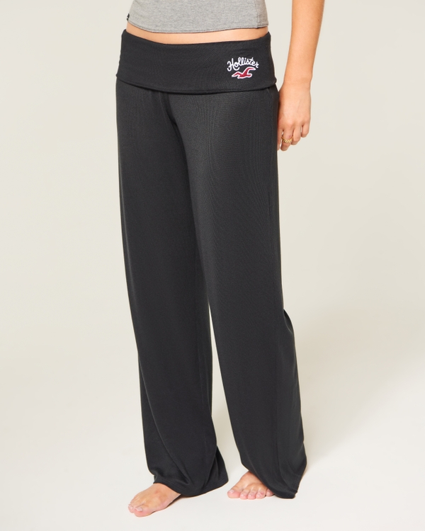 Always Cozy Foldover Waist Knit Wide-Leg Pants, Black view 2