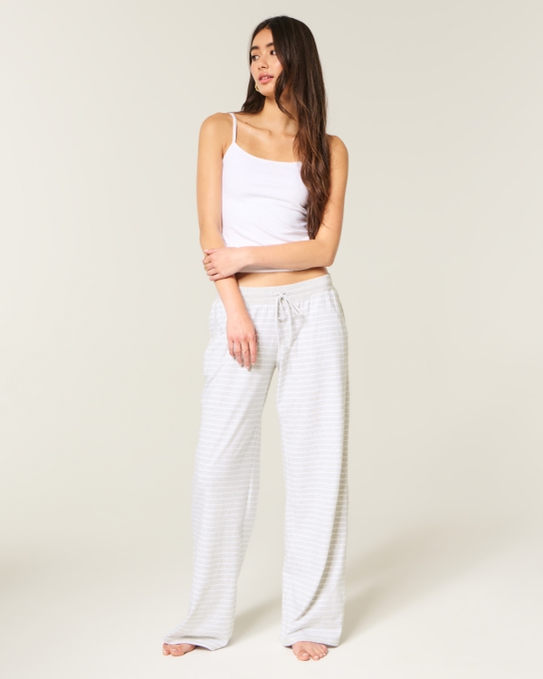 Knit Wide-Leg Pants, Light Heather Grey Stripe view 1
