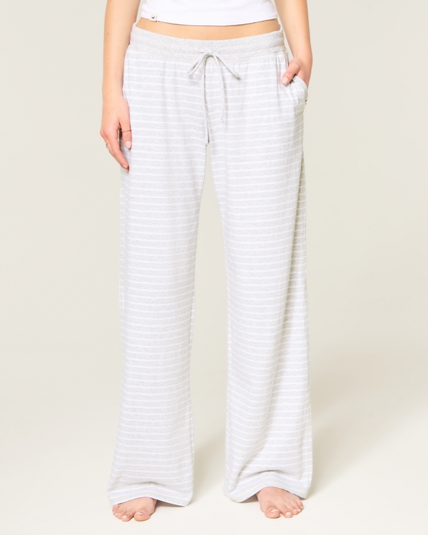 Knit Wide-Leg Pants, Light Heather Grey Stripe view 2