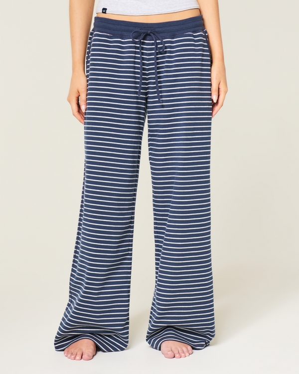 Cozy Knit Wide-Leg Pants, Navy Stripe view 2