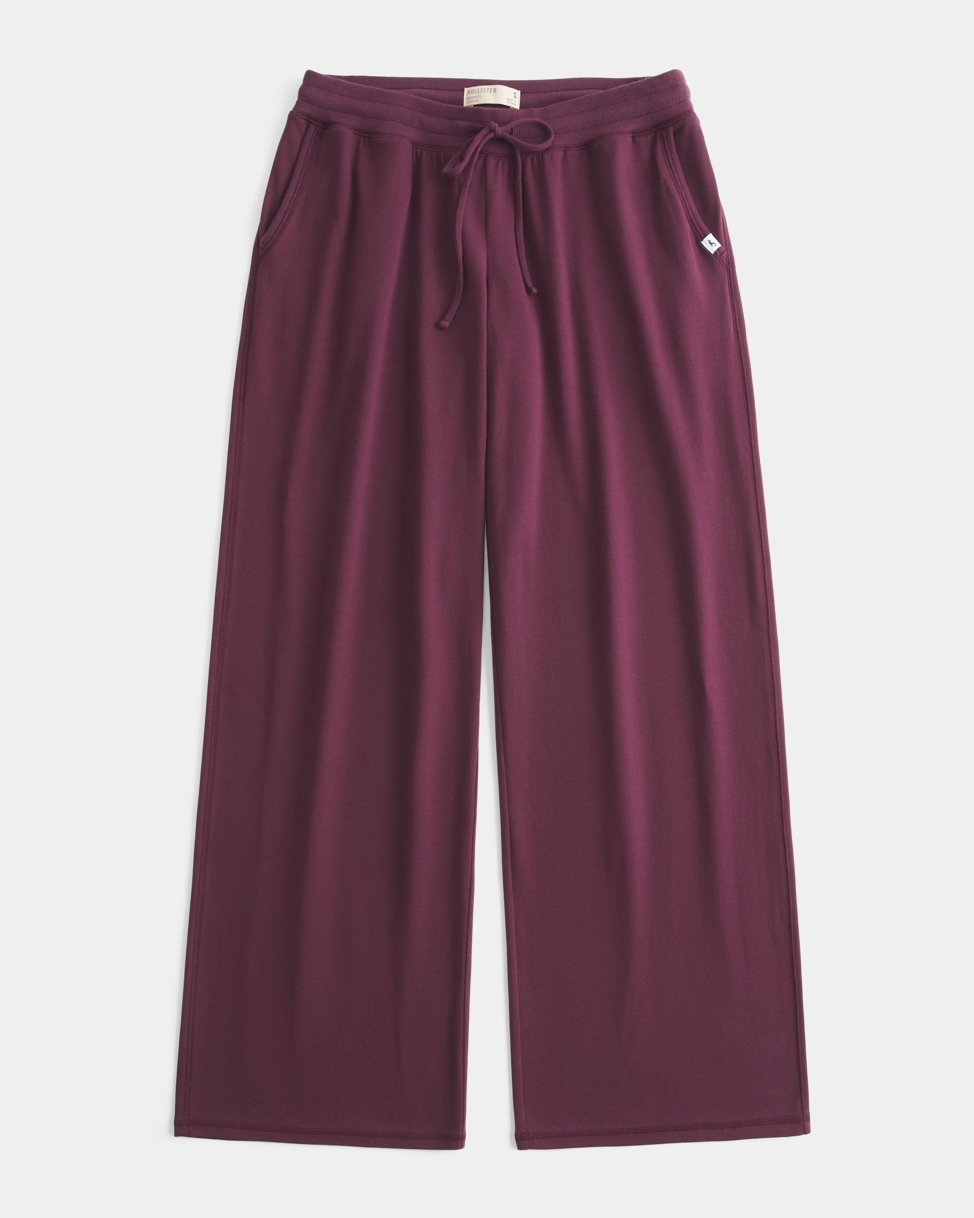 Hollister Cozy Knit Wide-leg Pants In Burgundy