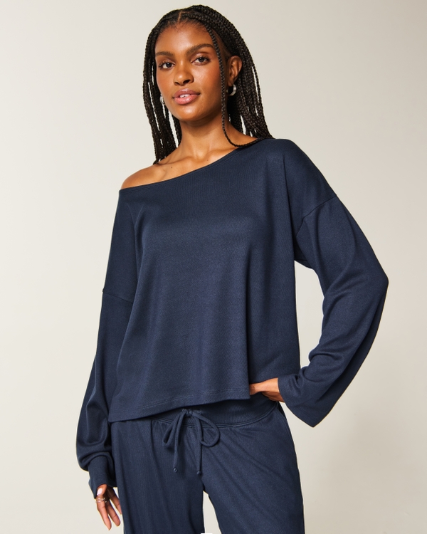Hollister Comfy Cloud Off-the-Shoulder Top, Navy view 1