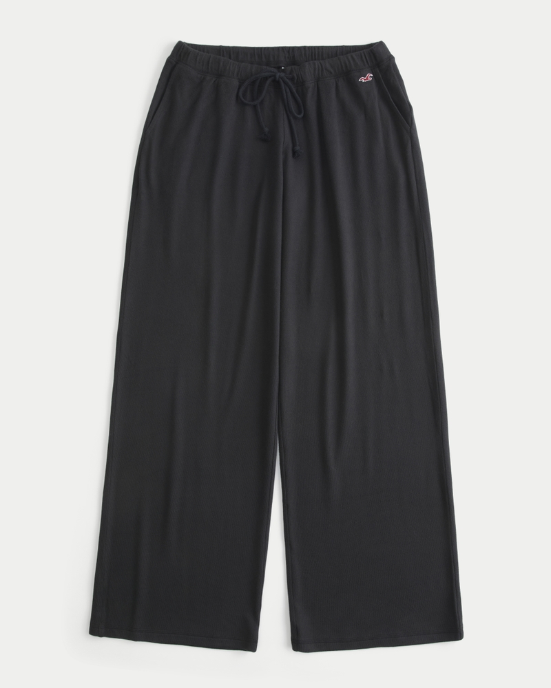 Cozy Wide-Leg Pants - black by Hollister