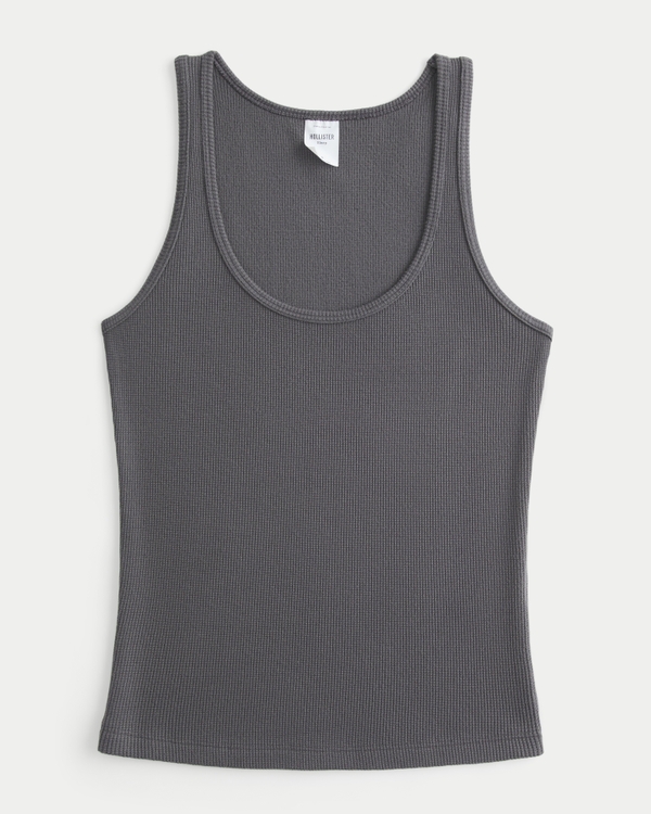 Waffle Tank, Dark Grey view 1