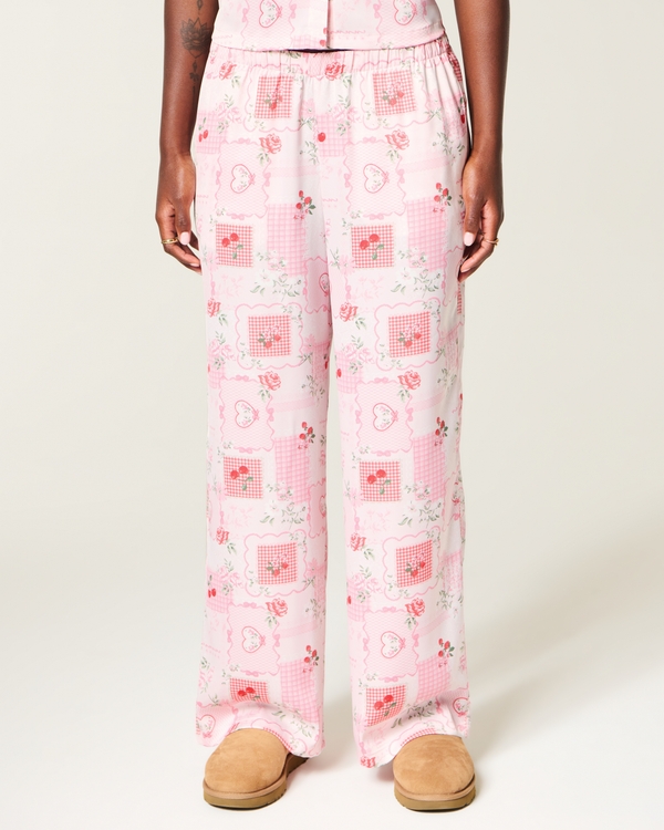 Patchwork Pattern Wide-Leg Pants, Light Pink Print view 2