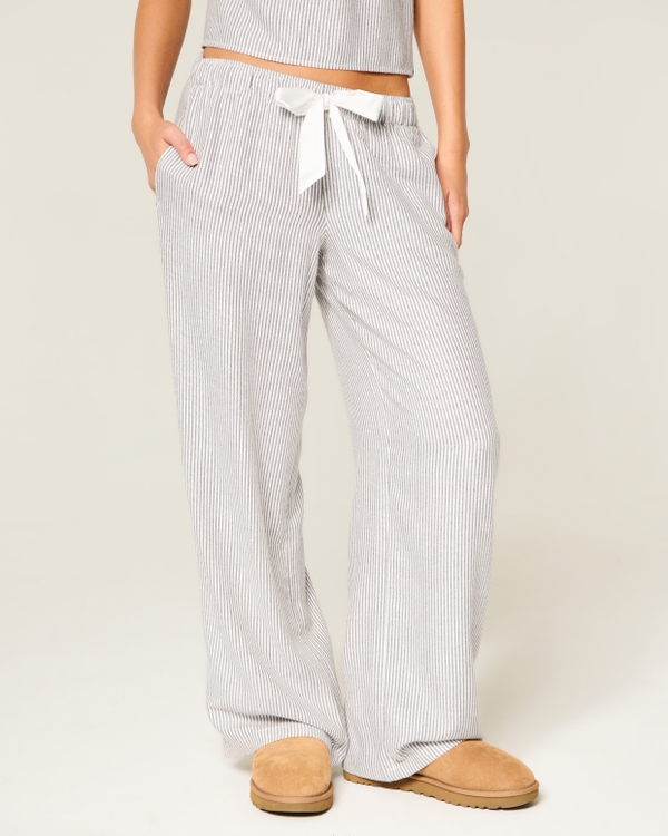 Satin Tie Flannel Pants, Light Brown Stripe view 2