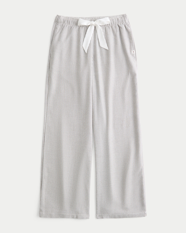 Satin Tie Flannel Pants, Light Brown Stripe view 1