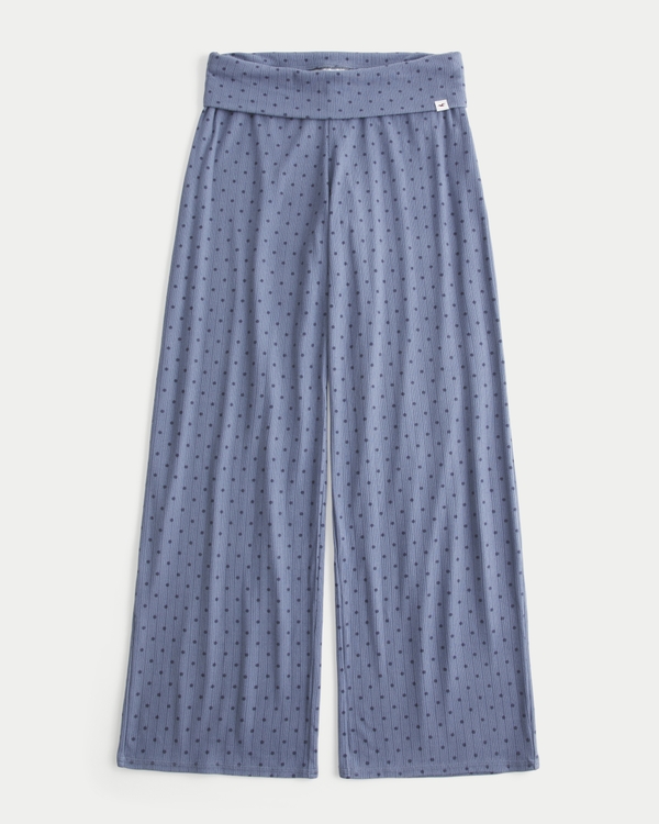Ultimate Cozy Rib Foldover Waist Wide-Leg Pants, Blue Dot view 1