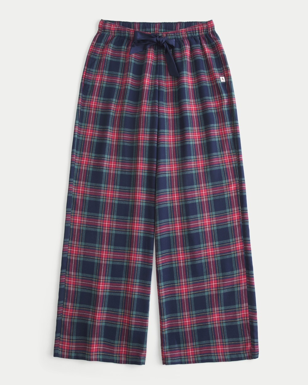 Satin Tie Flannel Wide-Leg Pants