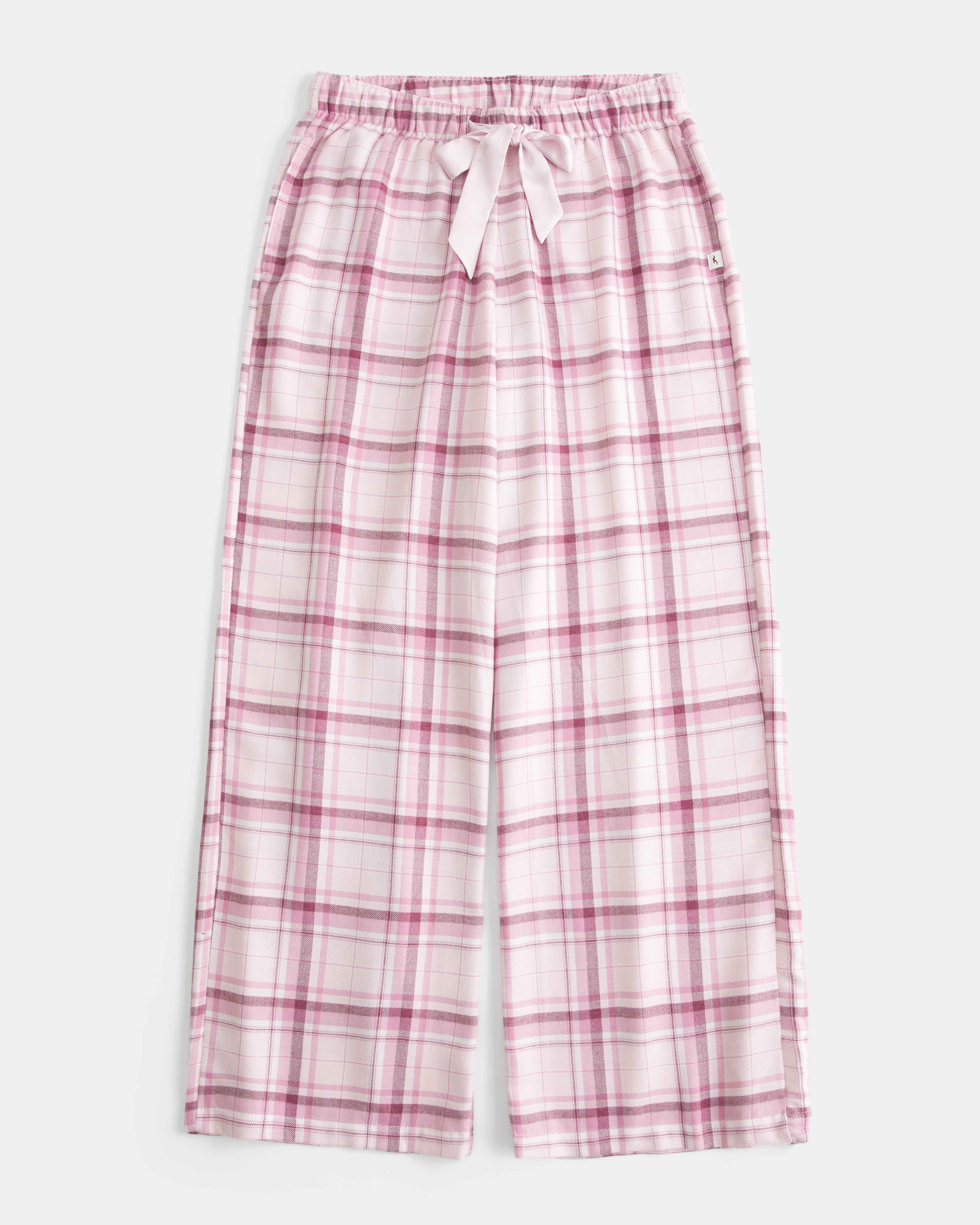 Satin Tie Flannel Wide-Leg Pants