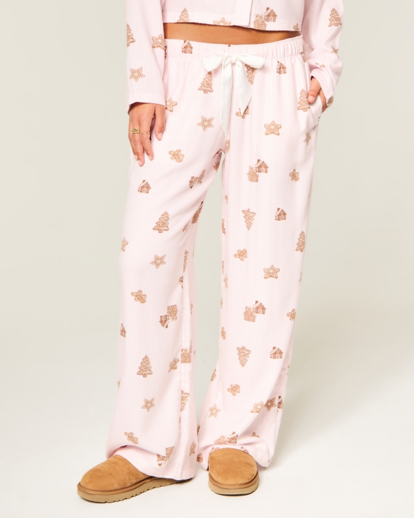 Satin Tie Flannel Pants, Light Pink Stripe view 2
