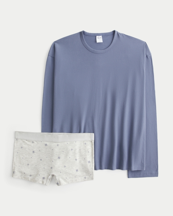 Oversized Long-Sleeve Top & Boyshort Set