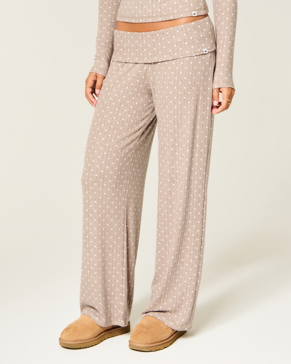 Ultimate Cozy Rib Foldover Waist Wide-Leg Pants, Light Grey Dot view 2