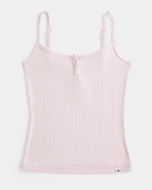 Cozy Pointelle Henley Tank, Light Pink view 1