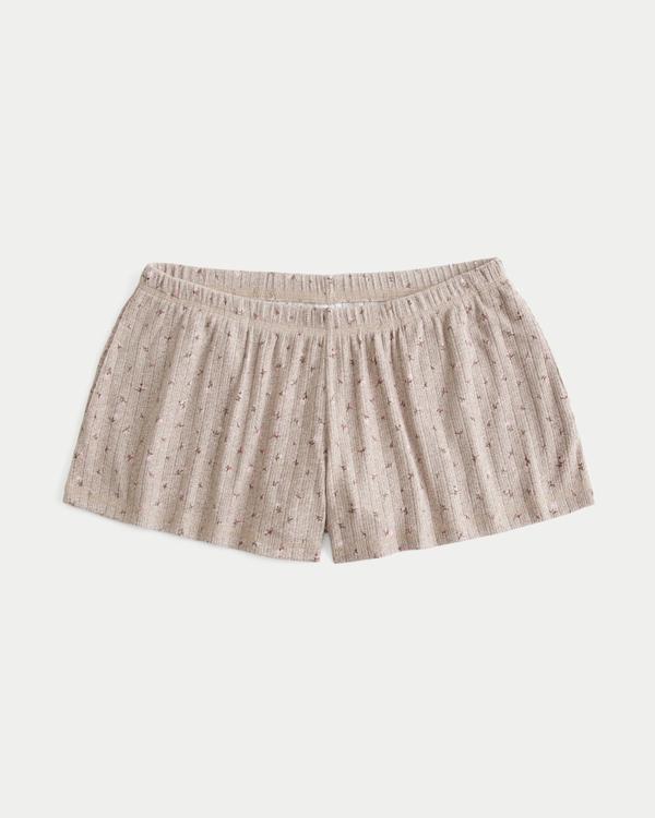 Cozy Pointelle Shorts, Taupe Floral view 1