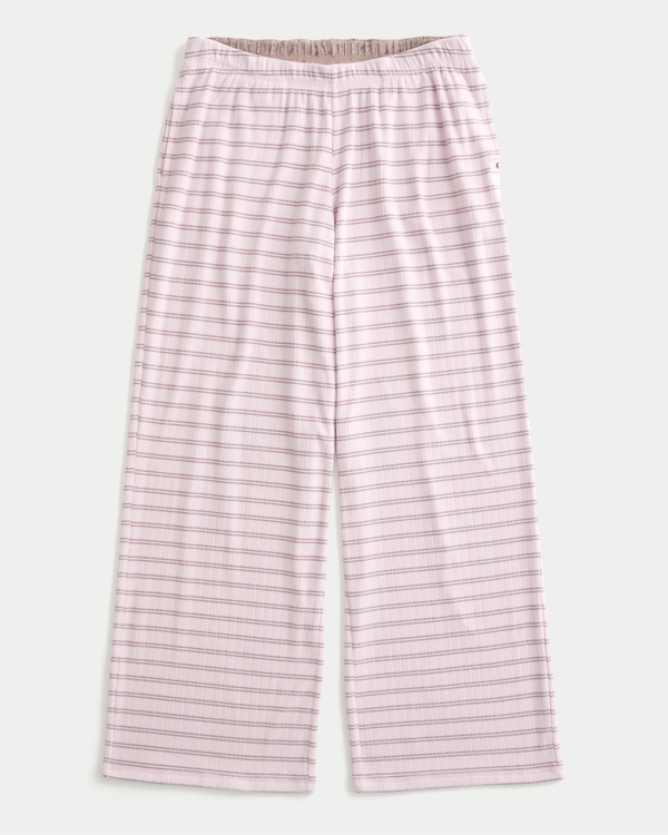 Cozy Pointelle Wide-Leg Pants, Light Pink view 1