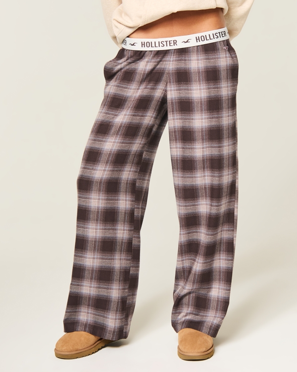 Flannel Foldover Waist Baggy Pants, Brown Plaid view 2