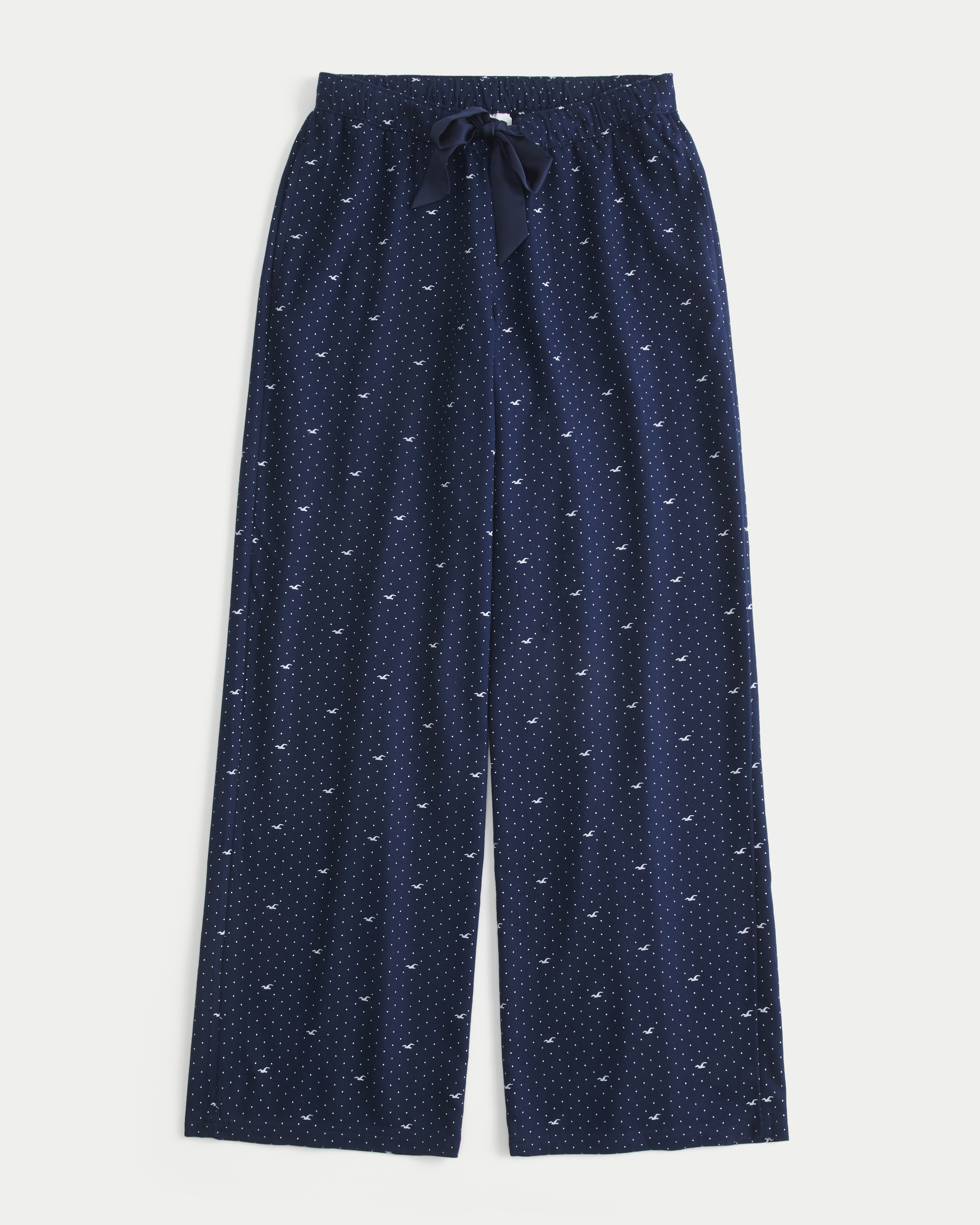 Flannel Satin Tie Wide-Leg Pants