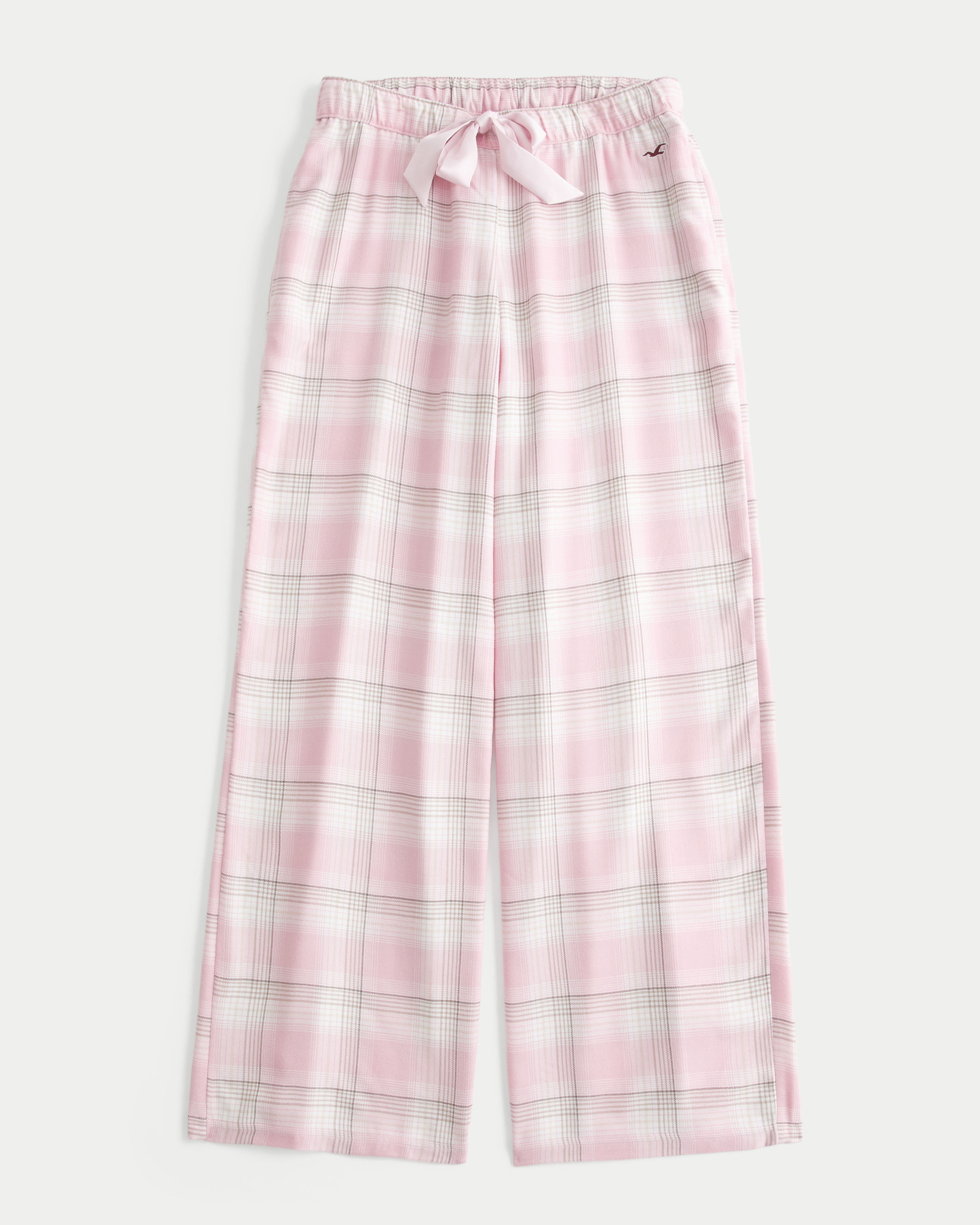 Flannel Satin Tie Wide-Leg Pants