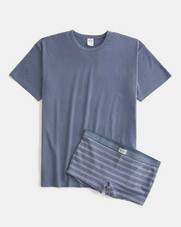 Oversized Crew T-Shirt & Shortie Shorts Sleep Set, Dark Blue view 1