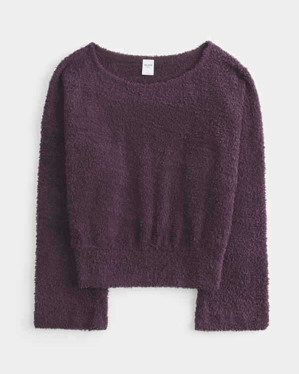 Cozy Bouclé Off-the-Shoulder Top, Plum view 1