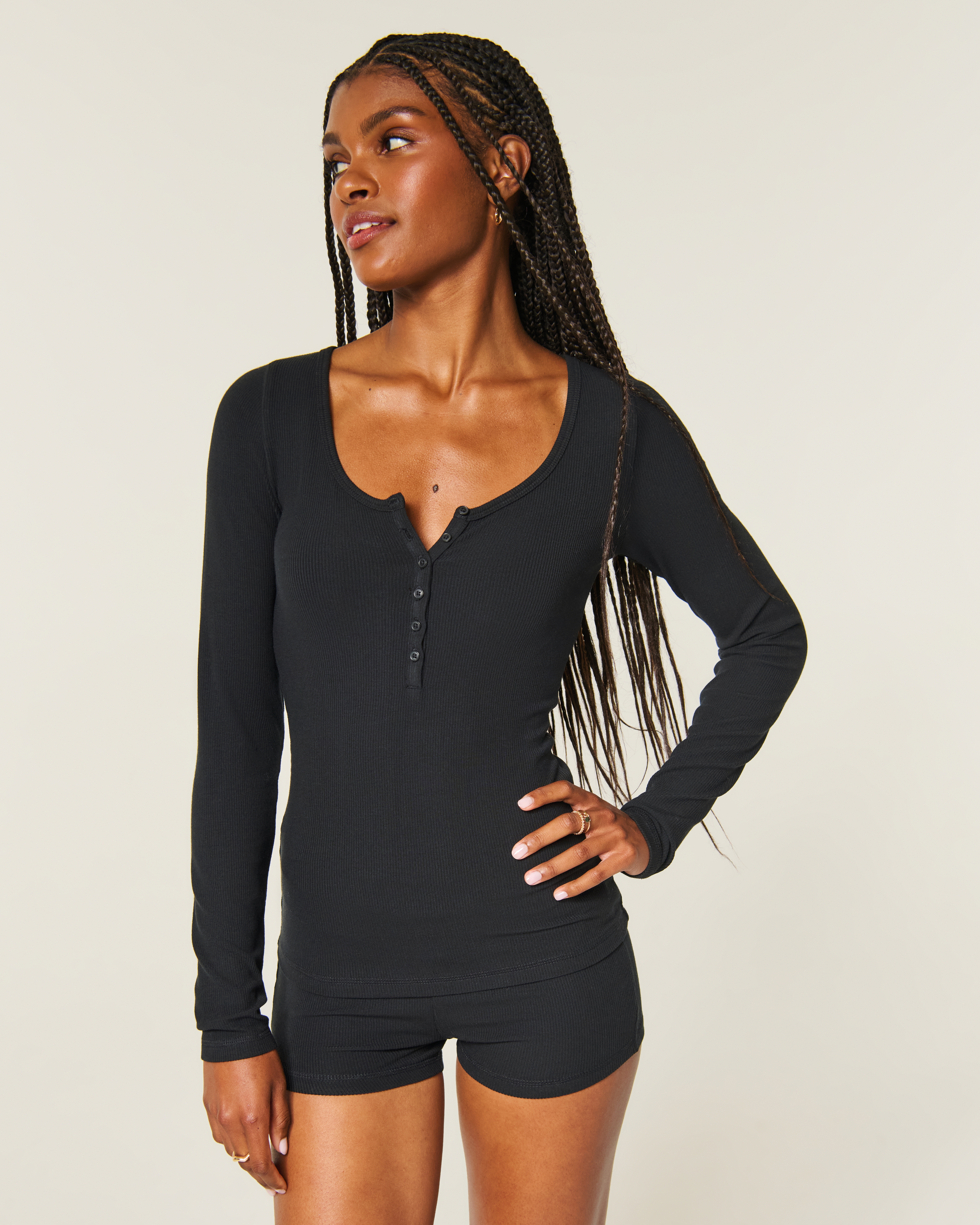 Rib Henley & Shorts Set
