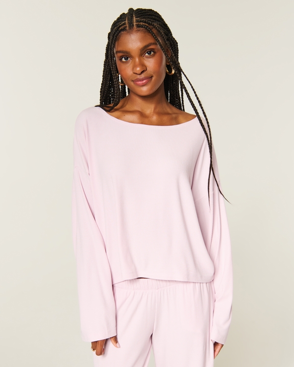 Boxy Rib Off-the-Shoulder Top, Light Pink view 1