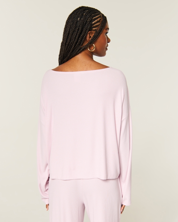 Boxy Rib Off-the-Shoulder Top, Light Pink view 2