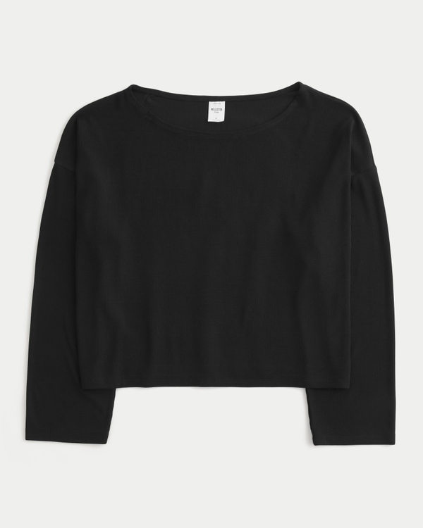 Boxy Rib Off-the-Shoulder Top, Black view 1