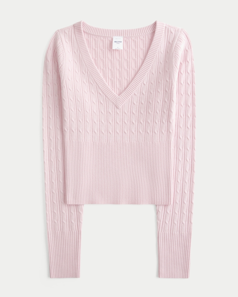 トップス W/Si/Ca 18G V Neck Knit Women's Cable-Knit V-Neck Sweater | Women's Sleepwear | HollisterCo.ca