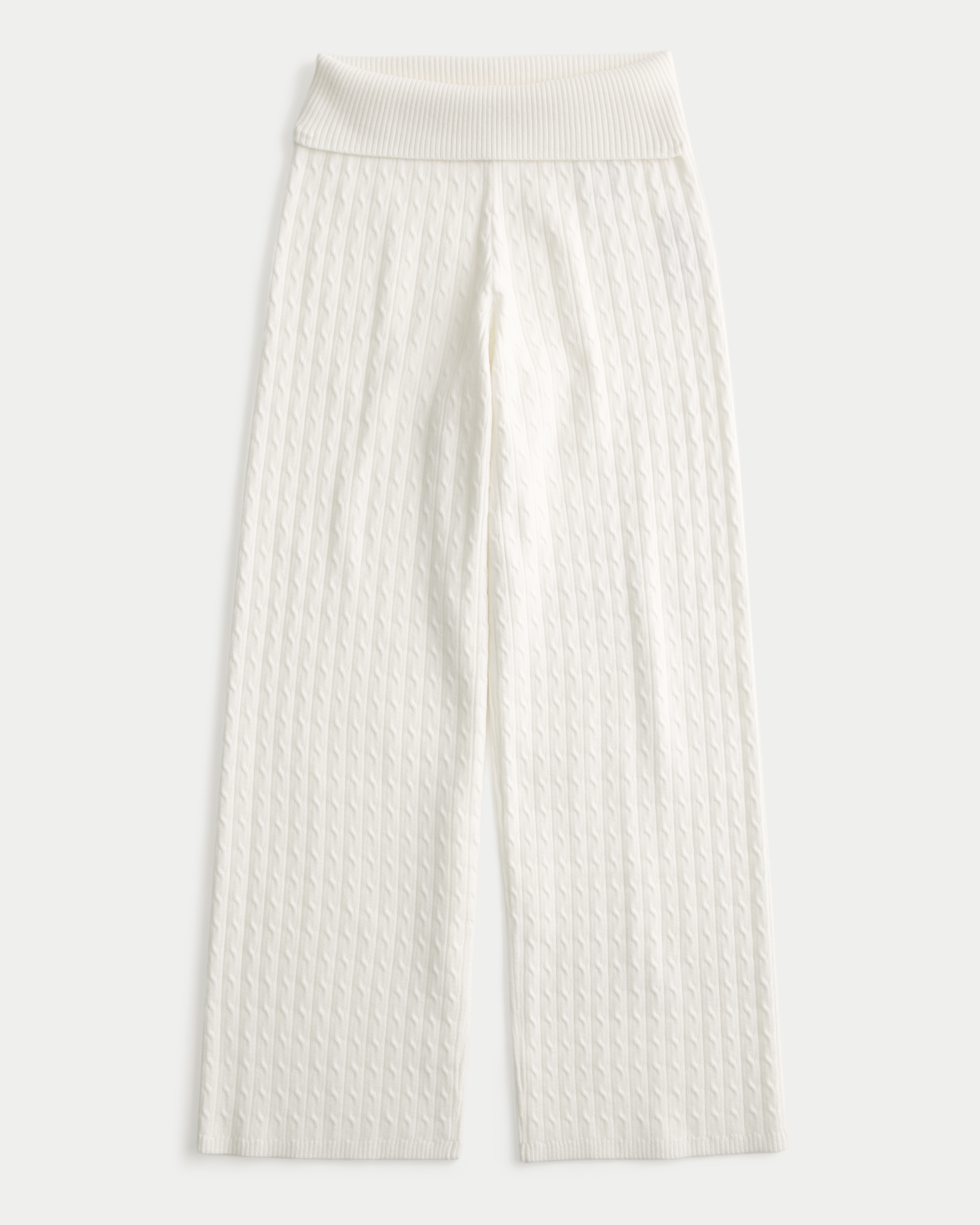 Foldover Waist Cable-Knit Sweater Pants