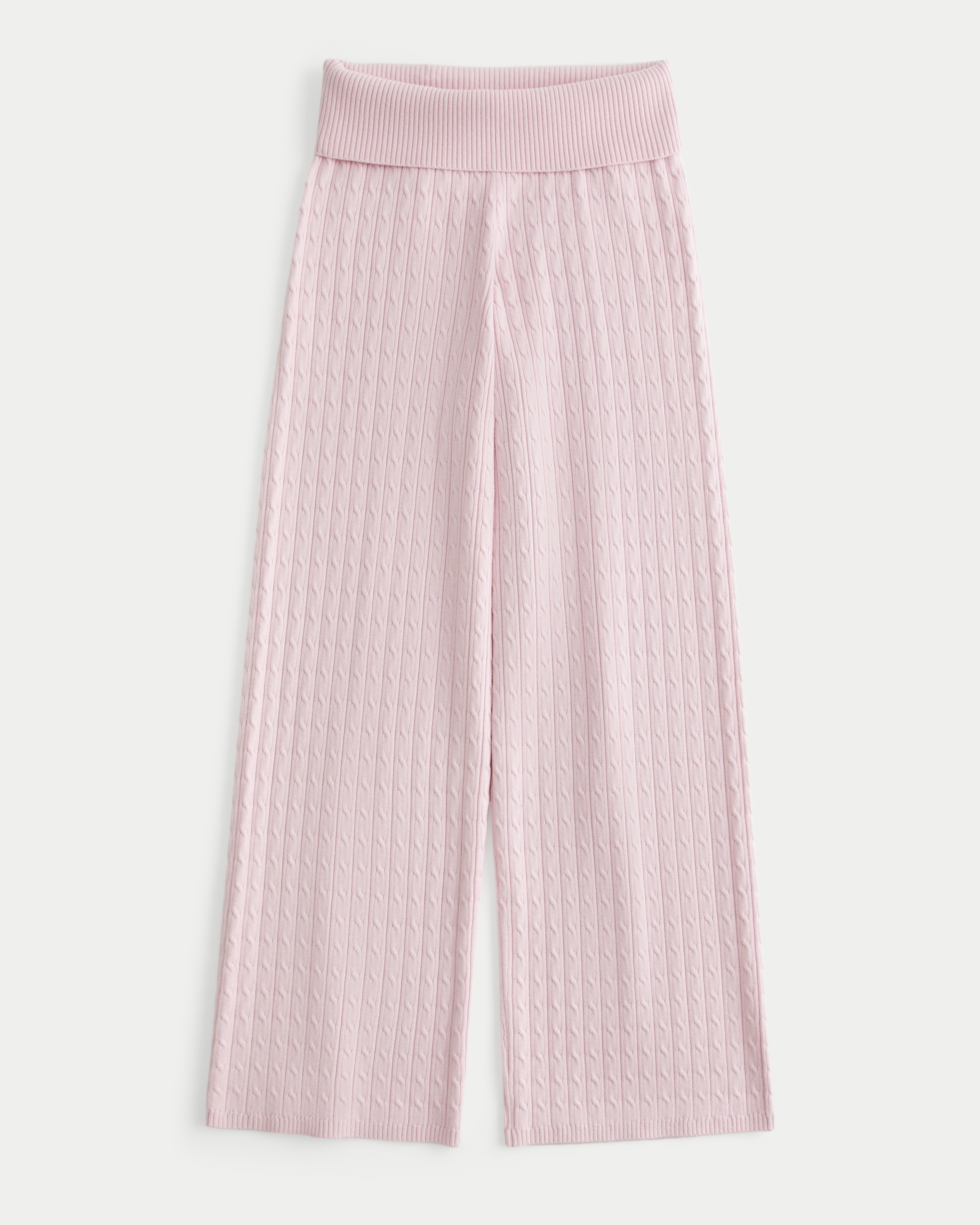 Foldover Waist Cable-Knit Sweater Pants