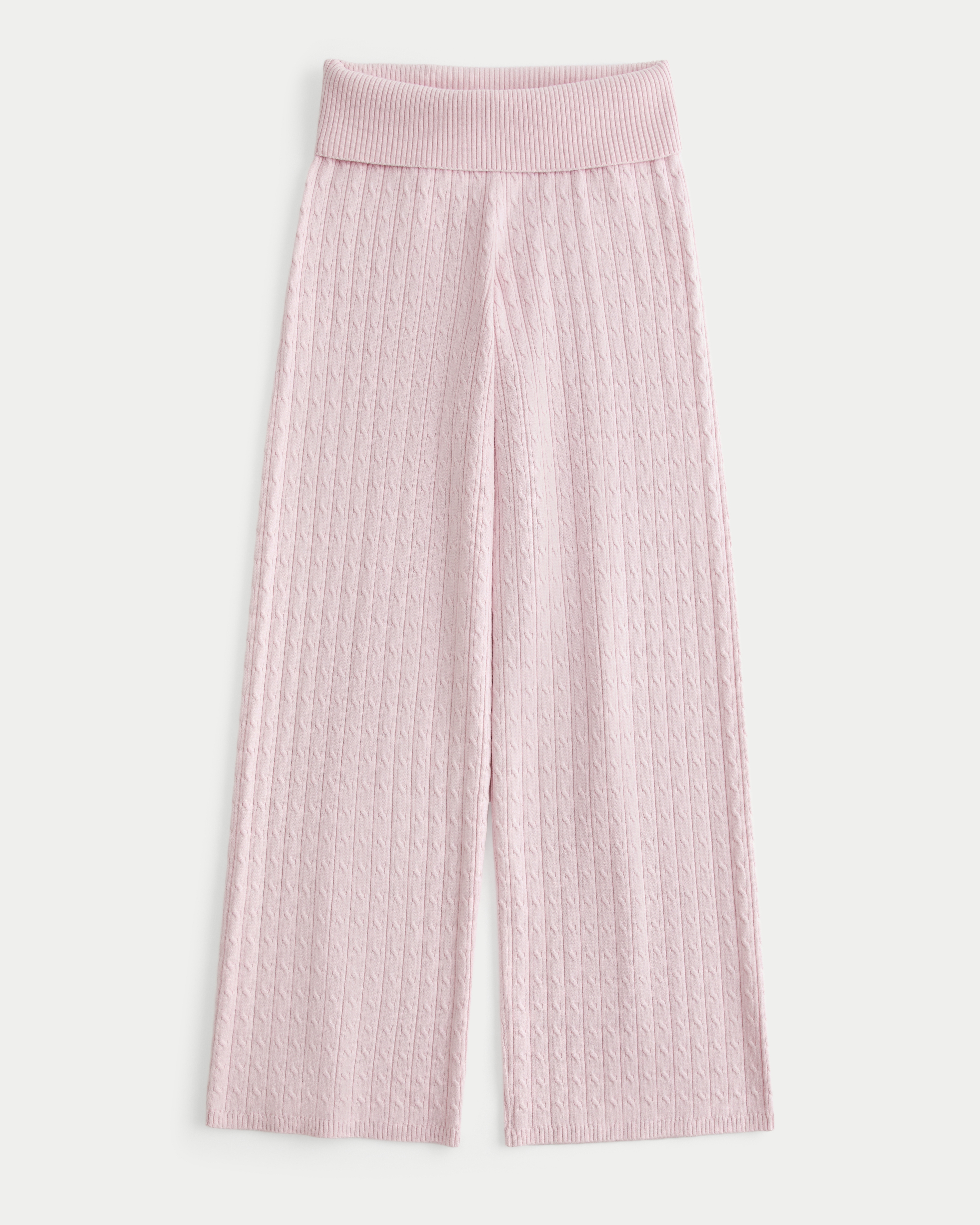 Foldover Waist Cable-Knit Sweater Pants